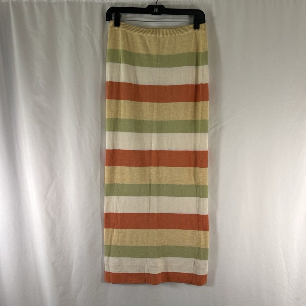 Sabo Maxi Skirt Women's Medium Green Orange Colors Pull On Elastic Waist